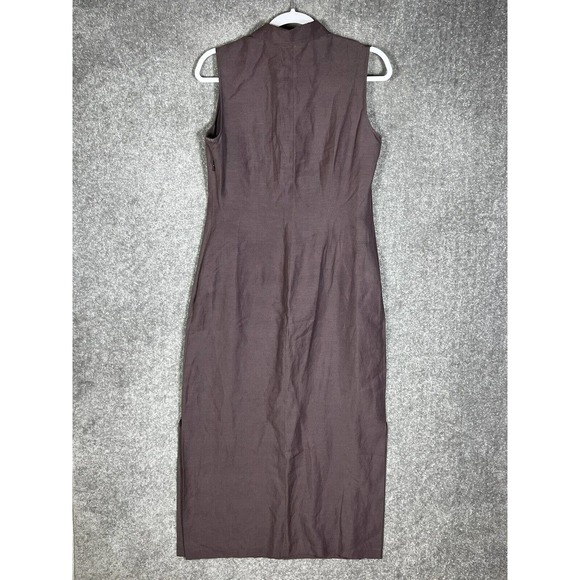 AKA Eddie Bauer Silk Linen Sleeveless‎ Maxi Dress Womens Size 8 Purple Collared - Picture 2 of 11